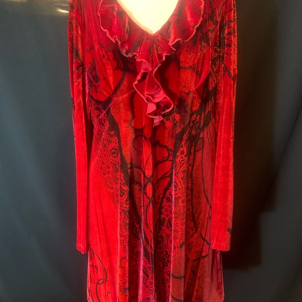 The Pyramid Collection Red Velvet Dress with Ruffles